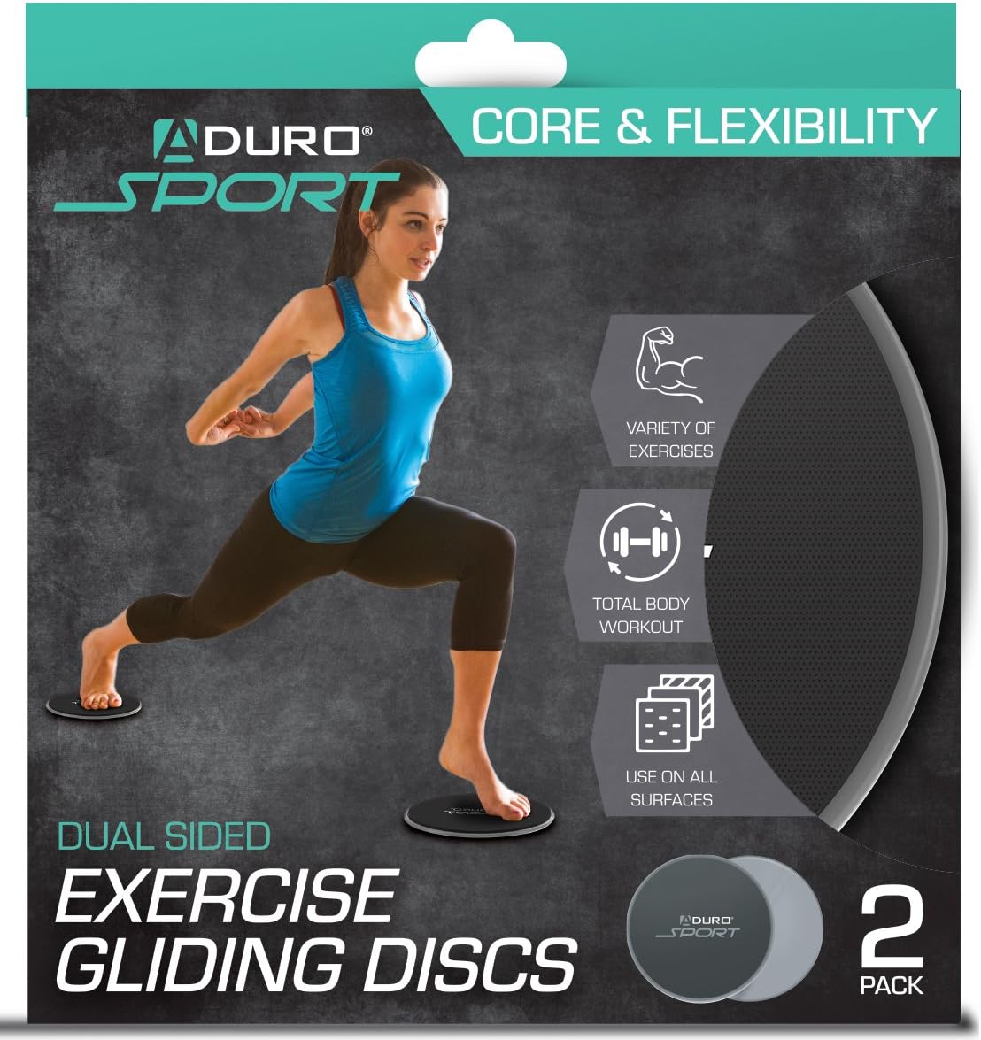 Aduro Sport Exercise Sliders for Fitness Workout [2PK], Double Sided Gilder Strength Slides Discs Work Smoothly on Any Surface for Stretch Strength Core Exercise