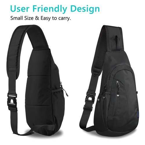 TITECOUGO Small Sling Bag Lightweight Crossbody Bag for Women Men Hiking Backpack Travel Shoulder Bag Chest Daypack for Gym Work Outdoor Sports Black Black