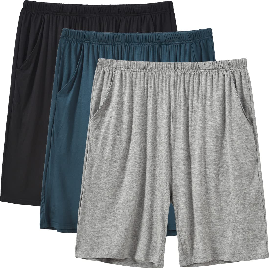 JINSHI Mens Pajama Shorts with Pockets Soft Lightweight Modal Lounge Sleep Shorts (Light Gray/Black/Lake Blue) M