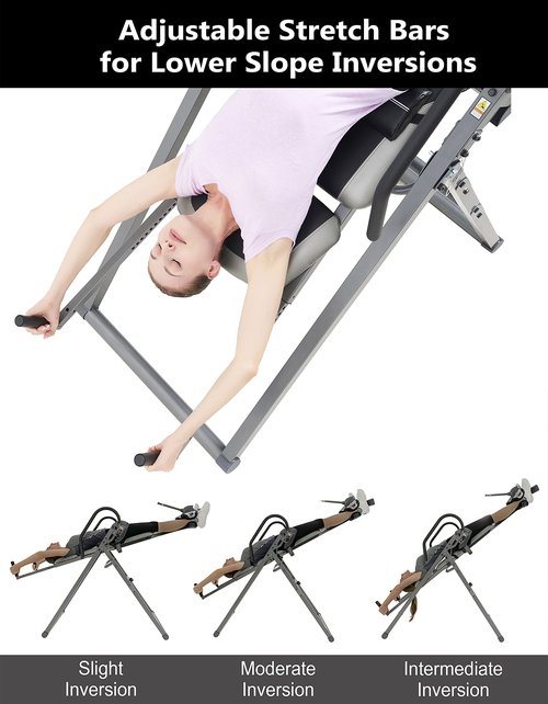 Innova ITX1200A Inversion Table with Adjustable Stretch Bars for Optimal Slope Inversion and Full Body Stretch, Silver/Black