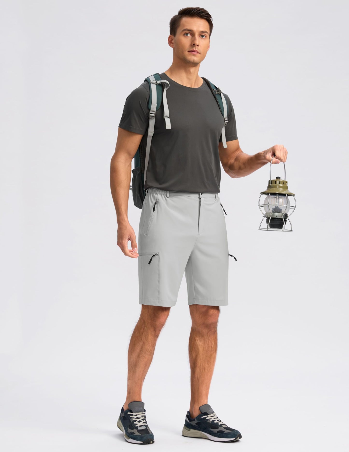 G Gradual Mens Hiking Cargo Shorts with 4 Zipper Pockets 9" Quick Dry Lightweight Casual Work Shorts for Men Golf Fishing(Bright Grey,XXL)