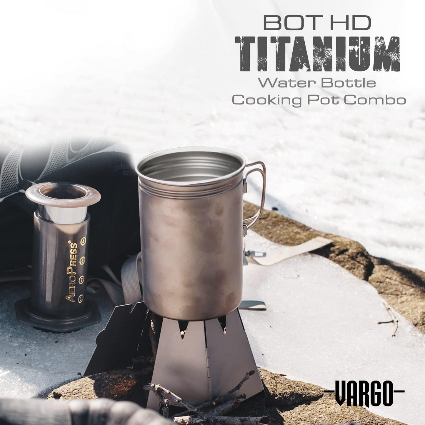 Vargo Titanium BOT Series | Vargo BOT - 700 | Titanium Cooking Pot and Water Bottle with Foldable Handles and Watertight Lid | 700ml (23 oz.)