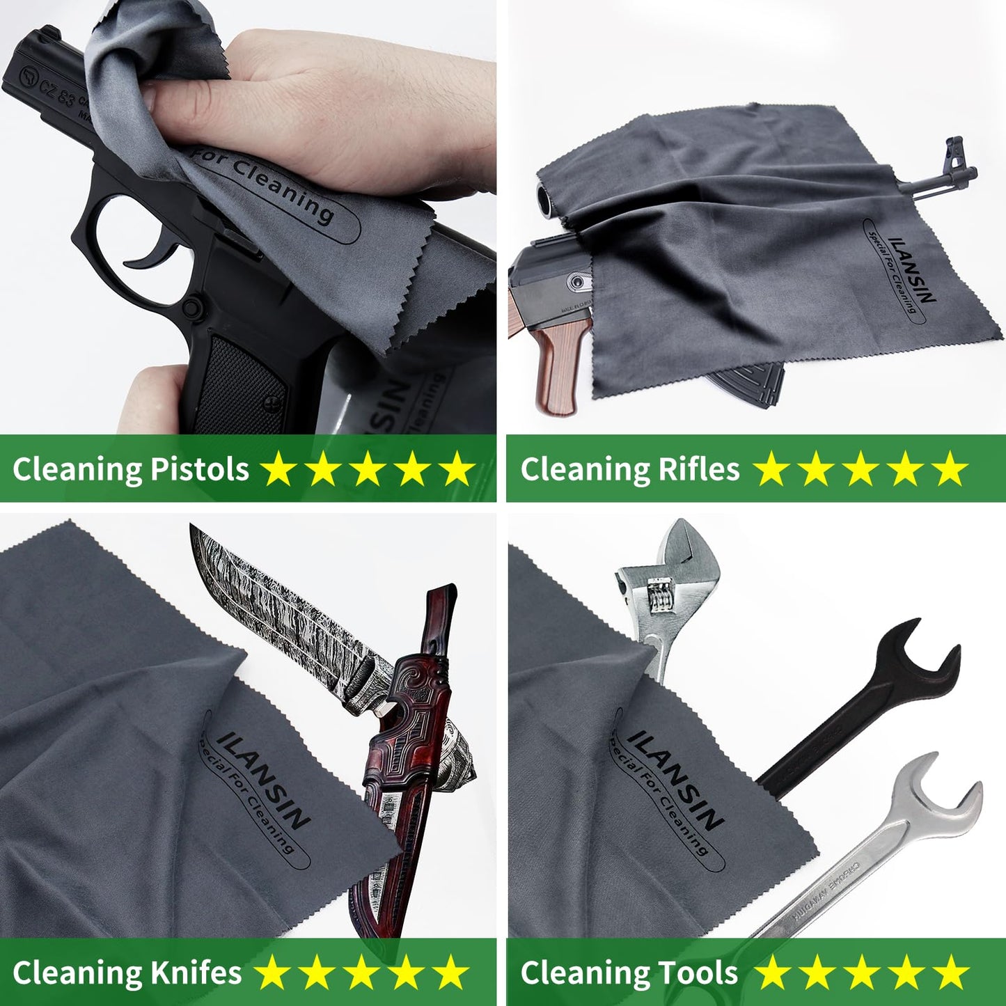 ILANSIN 10 Pack Technology Microfiber Black/Gray Gun Cleaning Cloth-Large Size-Lint Free-Reusable Cleaning pad for All Firearm-Each Pack is Individually Packaged in a Case-Gun Cleaning Supplies Store…