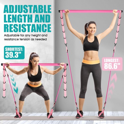Resistance Bands,Pilates Bar Kit with Resistance Bands, Exercise Bands with Handles for Working Out, Pilates Workout Equipment for Legs, Hip, Waist, Arm, Squats Exercise Equipment for Home Workouts
