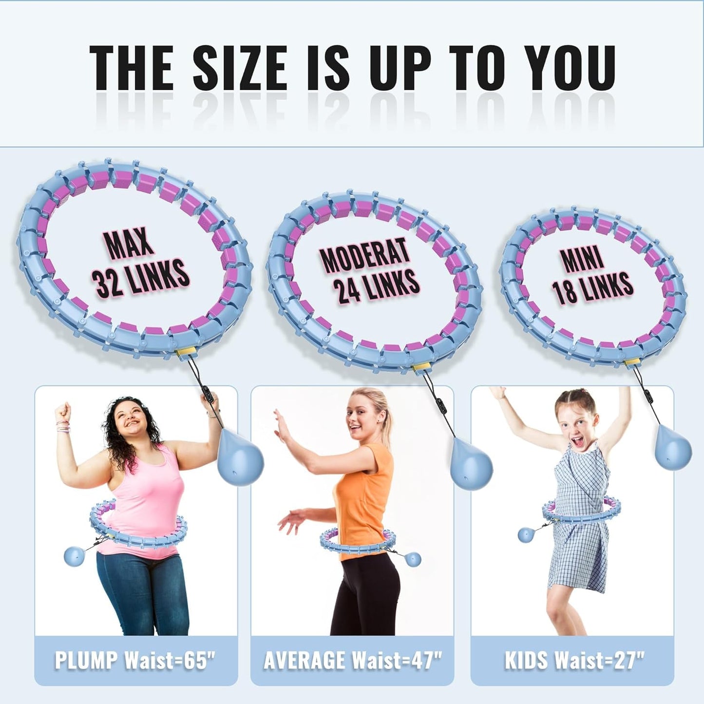 65inch 32 Knots Plus Size Quiet Weighted Hula, Smart Detachable Fitness Infinity Hoop, 2 in 1 Waist and Abdominal Weight Loss for Women, Workout Exercise Equipment Hoop