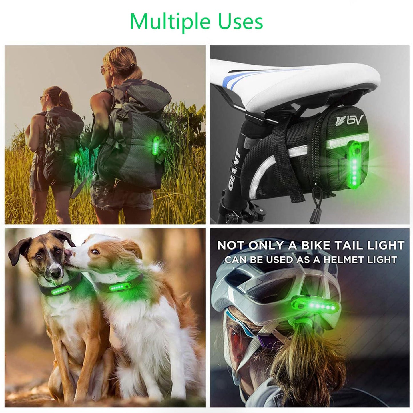 Green Bike Tail Light Rechargeable 2 Pack, Rear Bike Light for Night Riding, Back Bicycle Taillights with Great Battery Life, Easy to Install On Any Bike Trailer or Helmet