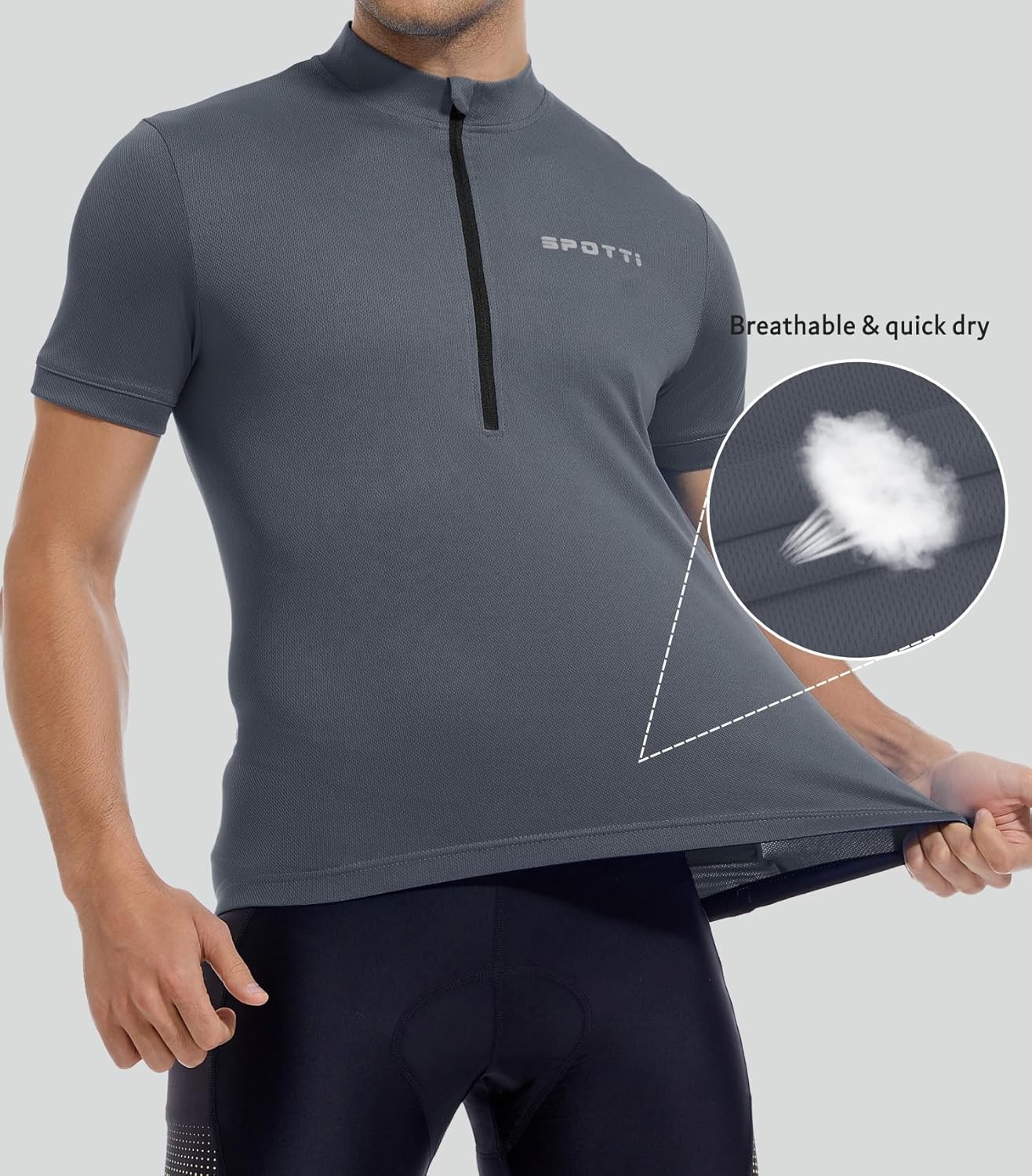 Spotti Men's Cycling Bike Jersey Short Sleeve with 3 Rear Pockets- Moisture Wicking, Breathable, Quick Dry Biking Shirt
