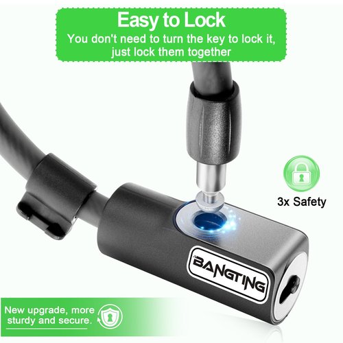 BANGTING Electric Scooter Lock, Bike Locks, 120cm/12mm Bike Lock Cable, Bike Lock with 2 Key for Bicycle/Scooter/Ebike/Stroller/Kids Bike/Moped