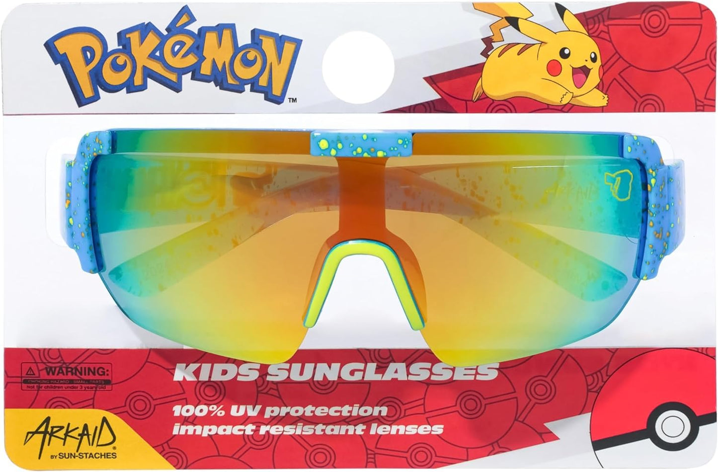 ARKAID Pokémon Sunglasses for Kids | Yellow and Blue Tinted Sports Wrap | UV 400 | One Size Fits Most Kids