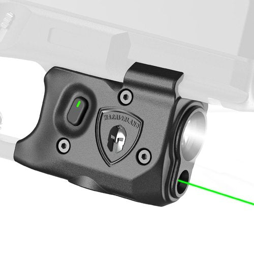 WARRIORLAND Pistol Light Laser Combo Fits Glock 17/19 Gen 3-5 & 22/23/31/32 Gen 3-4 & 19X/44/45, Compact 150-Lumen Tactical Weapon Light with Green Laser & White LED Flashlight, SLL-104G