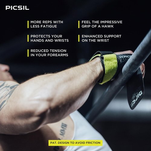 PICSIL Hawk Grips+ Wristbands + Bag, Use Without Magnesium, Grip on All Supercies and Bars, Designed for All Athletes, Crosstraining Gloves (Moonless, G+)