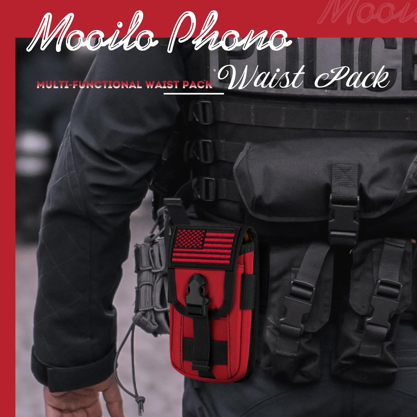 IronSeals Tactical Phone Holster Pouch, Tactical Smartphone Pouches Cellphone Case Molle Gadget Bag Molle Attachment Belt Holder Waist Bag for 4.7"-6.9" with US Flag Patch for iPhone 16 Pro/15 Pro