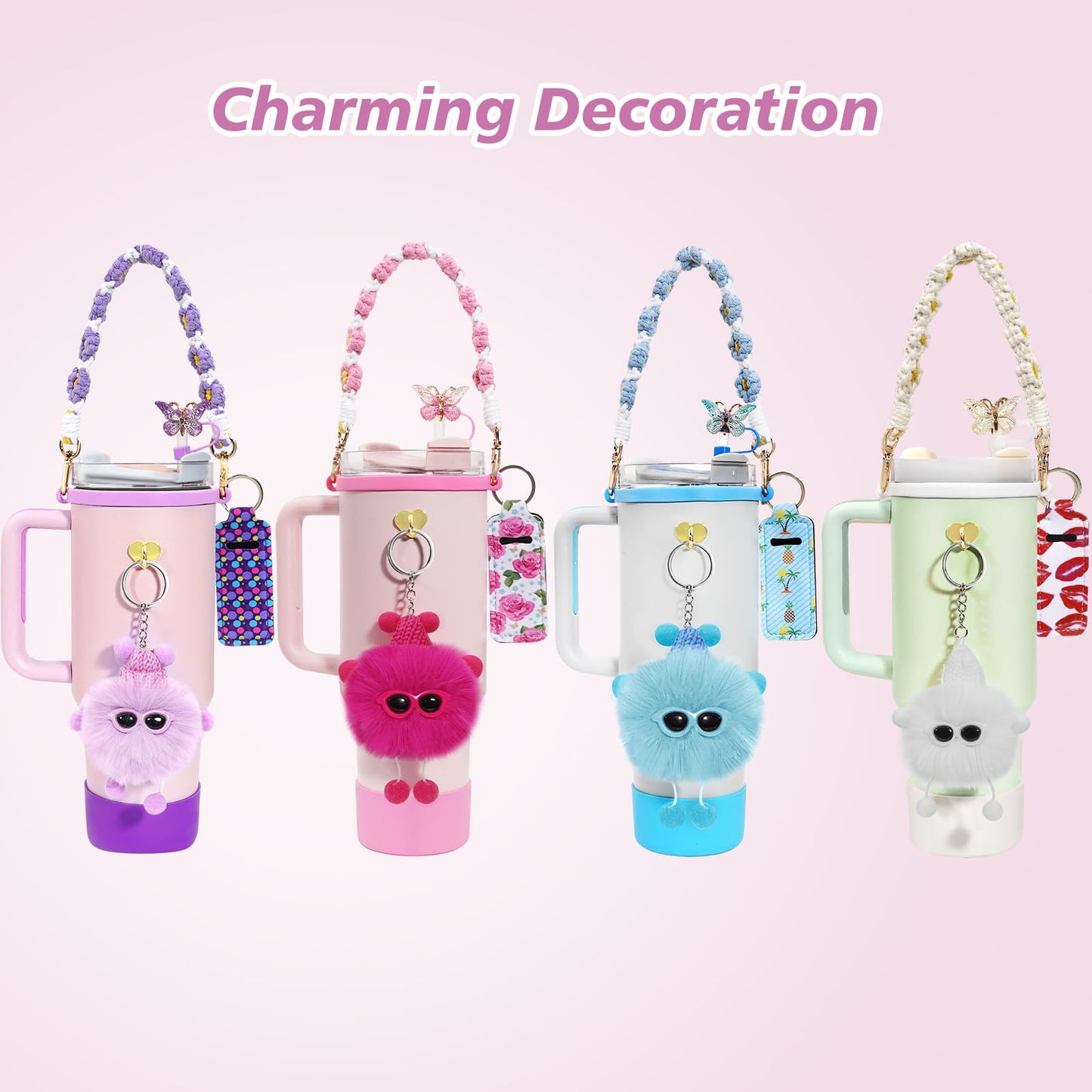 12PCS Stanley Cup Accessories Set,Decoration, Include Water Bottle Handle Strap, Boot, Straw Cover, Chapstick Holder, Charm for Stanley Cup 40oz30oz Tumbler,Purple
