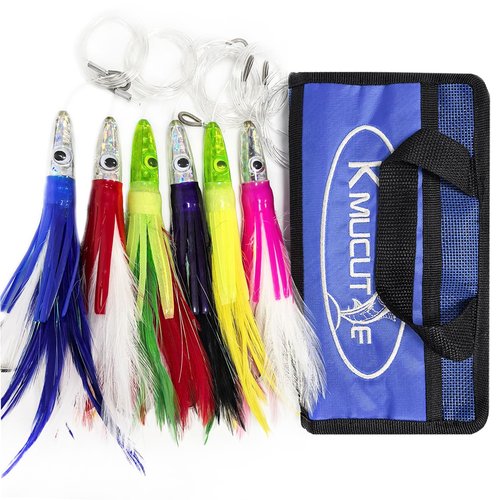 KMUCUTIE Set of 6 pcs 7 inch trolling Lure Marlin Tuna Dolphin Shark Big Game deep sea Fishing Lures Included Mesh Bag (7 INCH)
