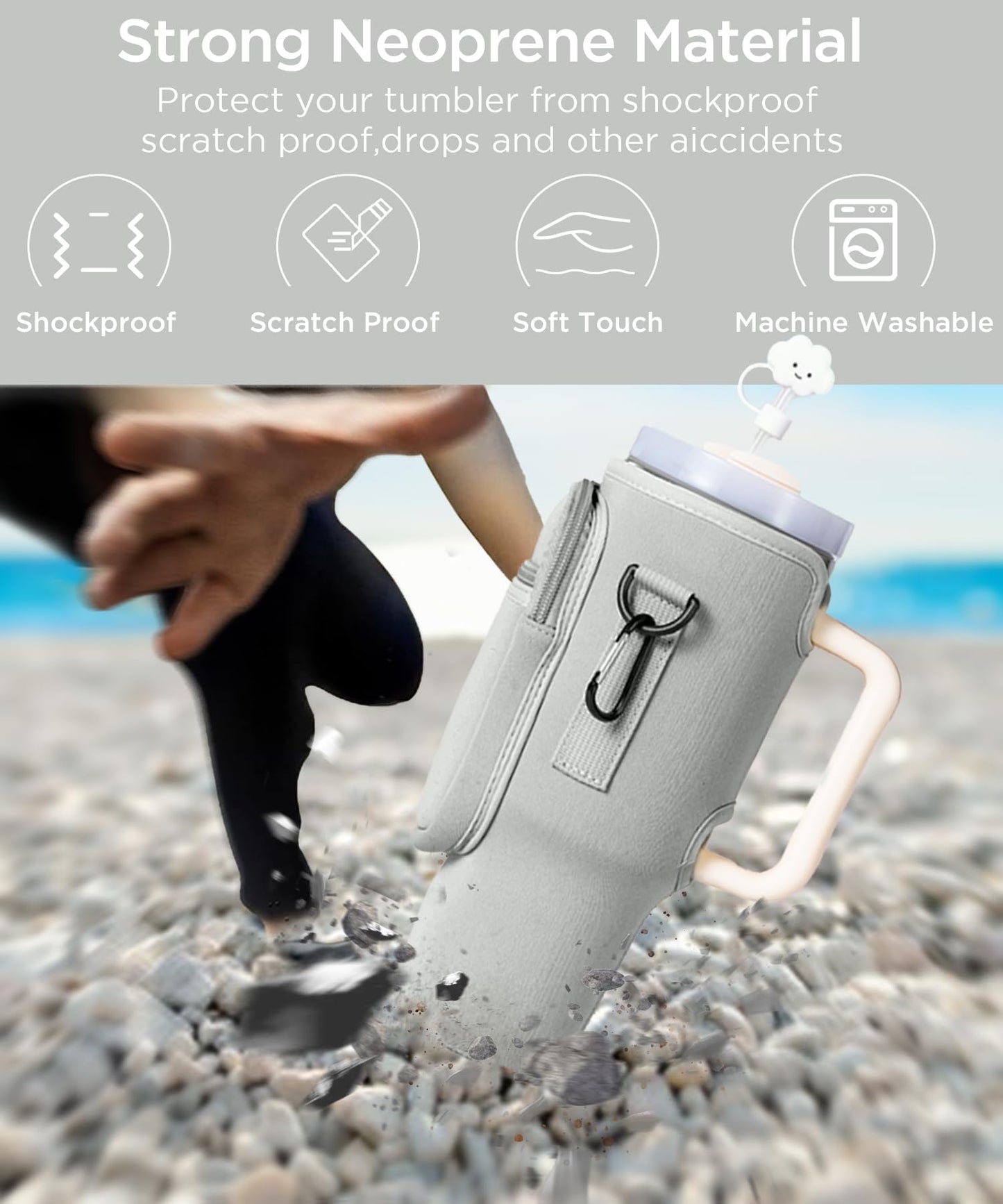 40OZ Water Bottle Carrier Bag with Phone Pocket Gray+Pink Leopard