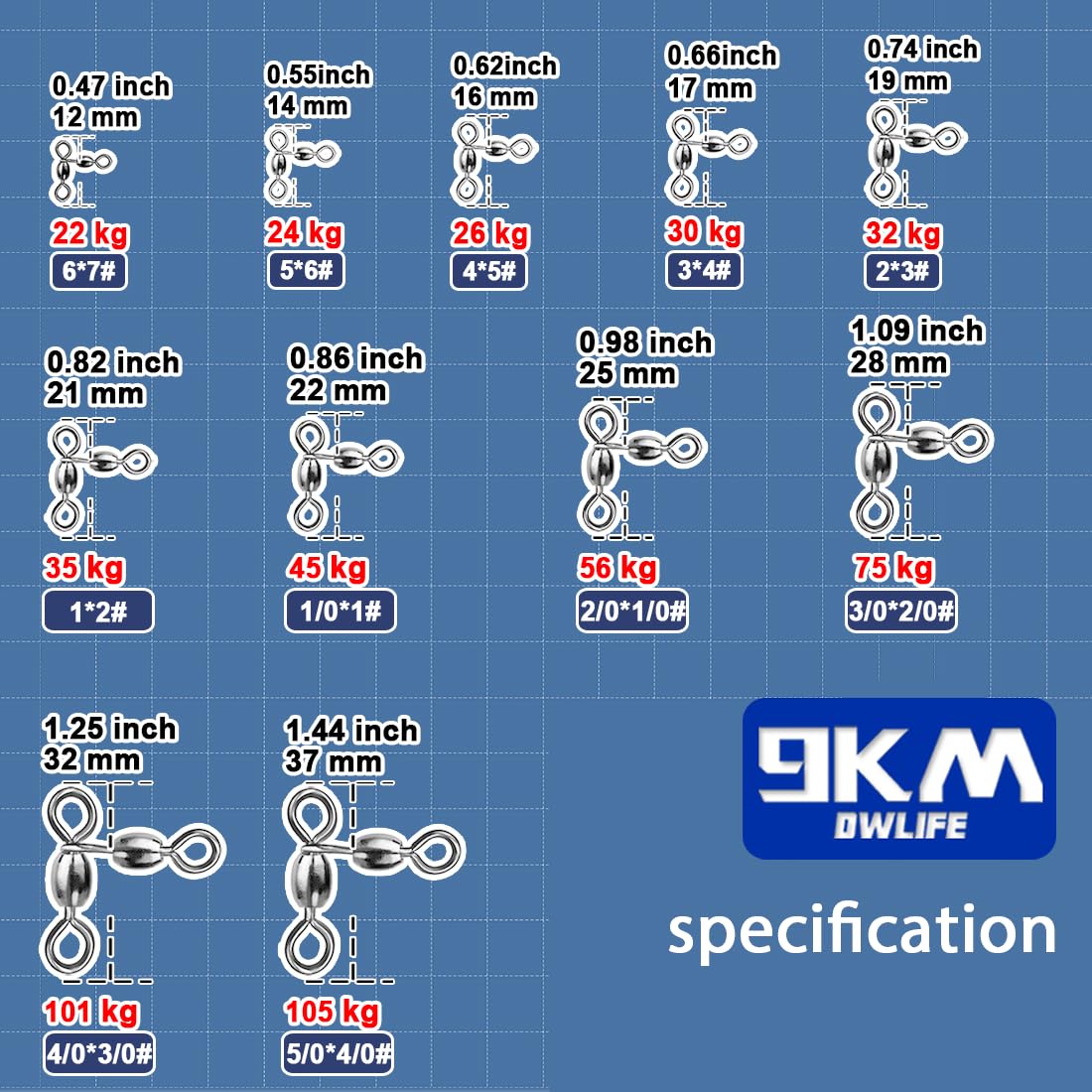 9KM DWLIFE 3 Way Stainless Steel Crane Swivels Fishing Barrel Swivels Fishing Tackle Catfish Rig Swivels Fishing Line Connector for Saltwater Freshwater-6 * 7# 25pcs