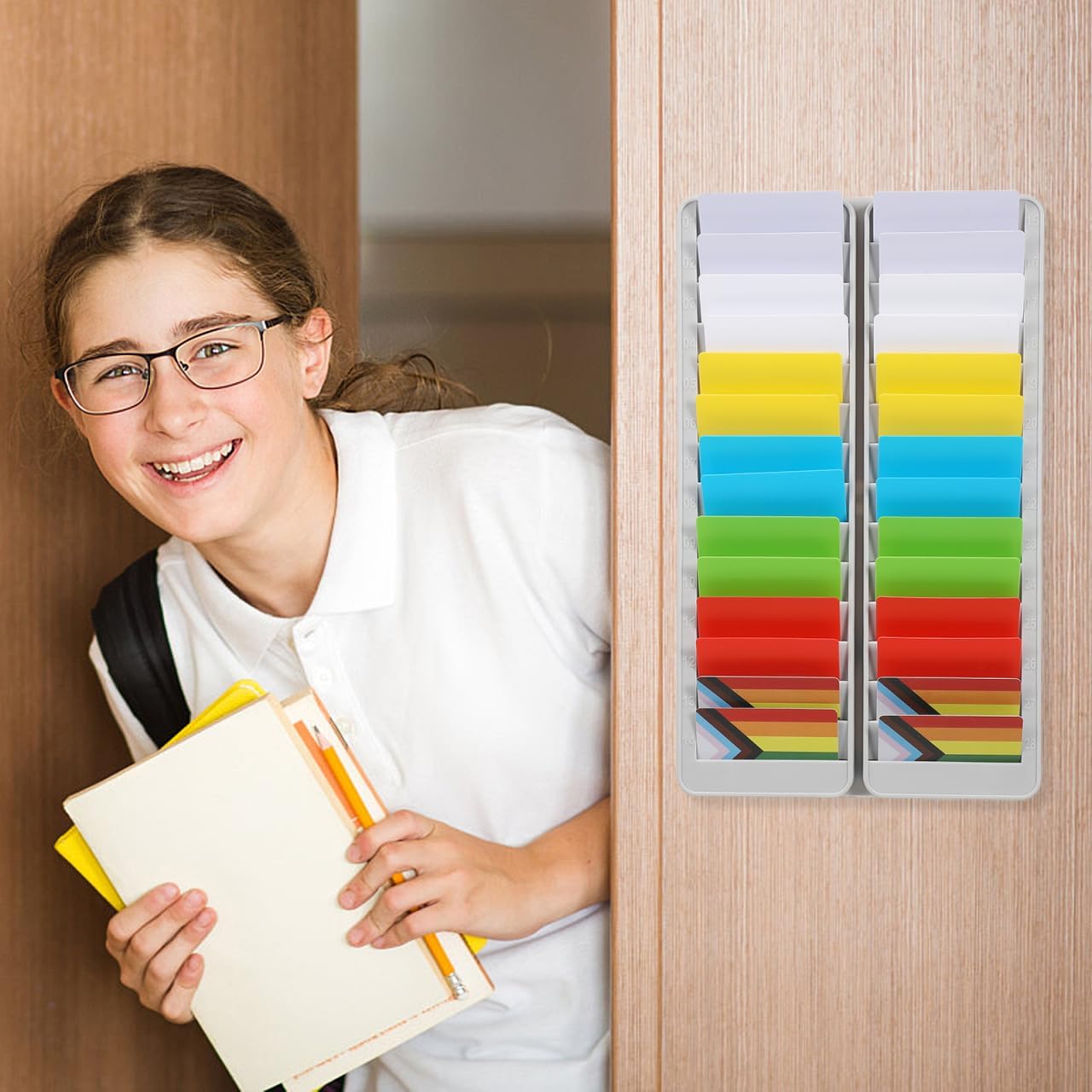 Material Card Rack Vertical Business Card Holder Wall Mount Rack Badge Card Holder Time Card Slot Pyramid Time Rack Time Clock Card Holder Attendance Cards Storage Rack Wall Pocket
