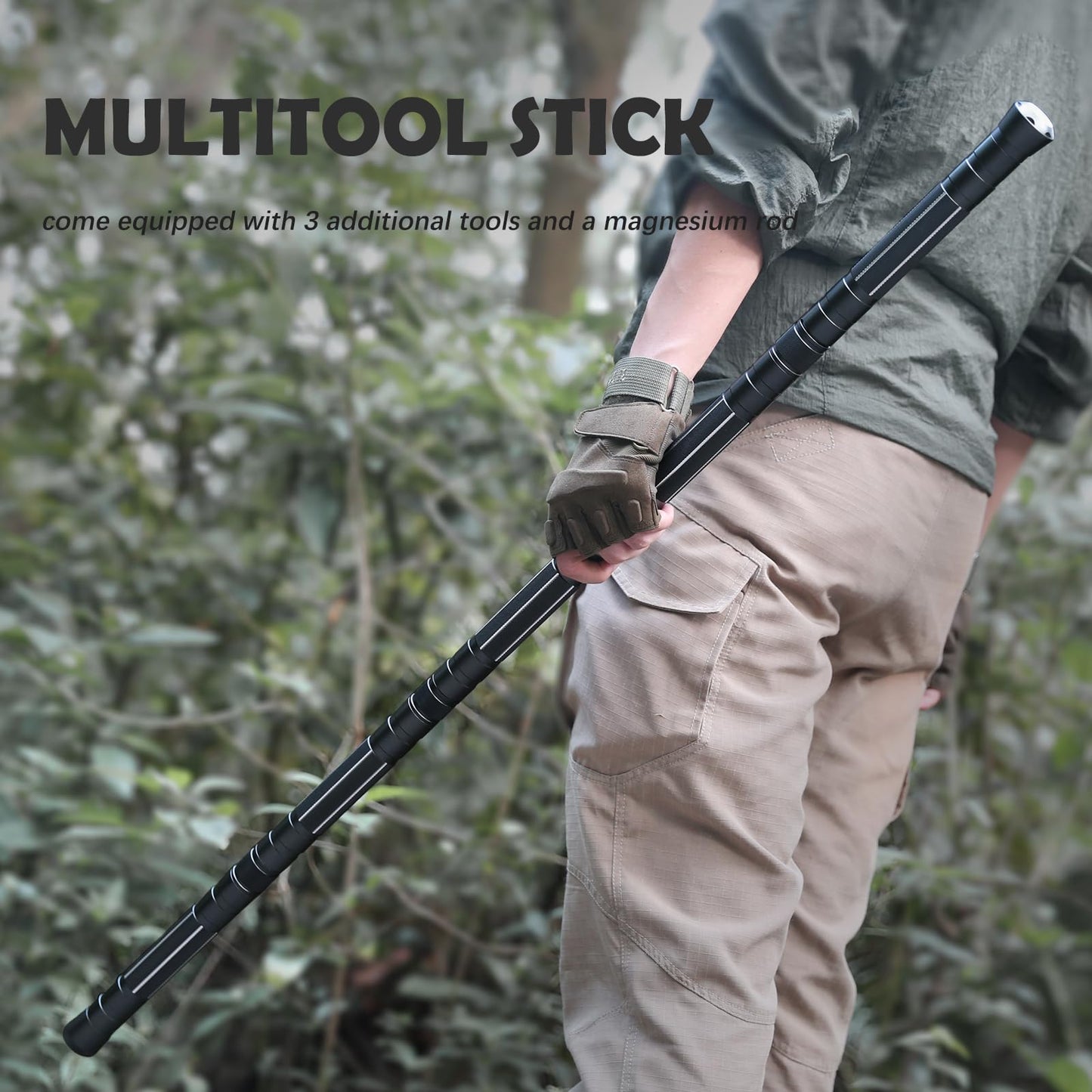 Autuveen Hiking Tactical Stick Walking Staff,Portable Walking Sticks Trekking Poles Outdoor Multitool Camping Gear for Men Women