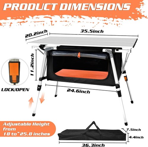 CampLand Aluminum Table Height Adjustable Folding Table Camping Outdoor Lightweight for Camping, Beach, Backyards, BBQ, Party