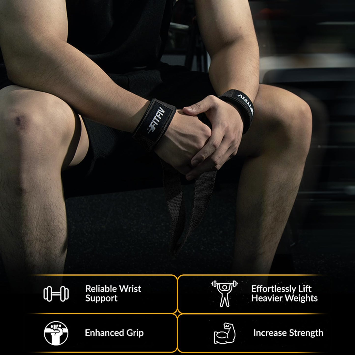 FITFIV Lifting Straps for Weightlifting, Lifting Wrist Straps for Gym Strength Training, Neoprene-padded Wrist Cushion - Men & Women