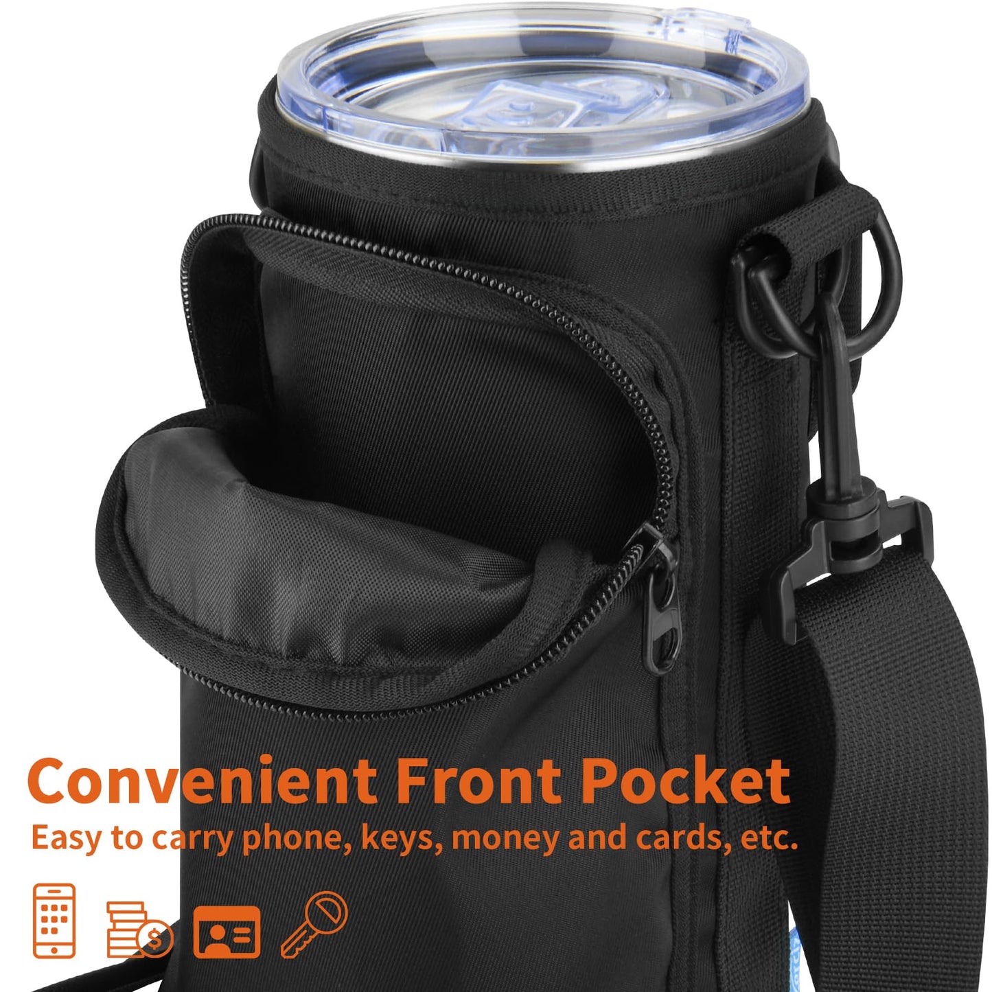 Xxerciz Water Bottle Carrier Bag for YETI Rambler 35 oz Straw Mug, Nylon Water Bottle Holder Pouch with Adjustable Strap and Phone Pocket, Tumbler Carrier Sling Bag for Outdoor Travelling Camping