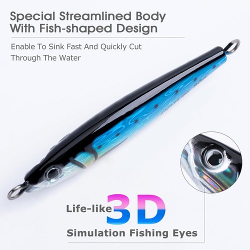 Goture Fishing Jigs Saltwater, 5PCS 100g Vertical Jigging Lures with Double Assist Hooks, Speed Fast Fall Jig Deep Sea Fishing Jigging Spoon Lures for Tuna,Salmon,Grouper Snapper, Kingfish
