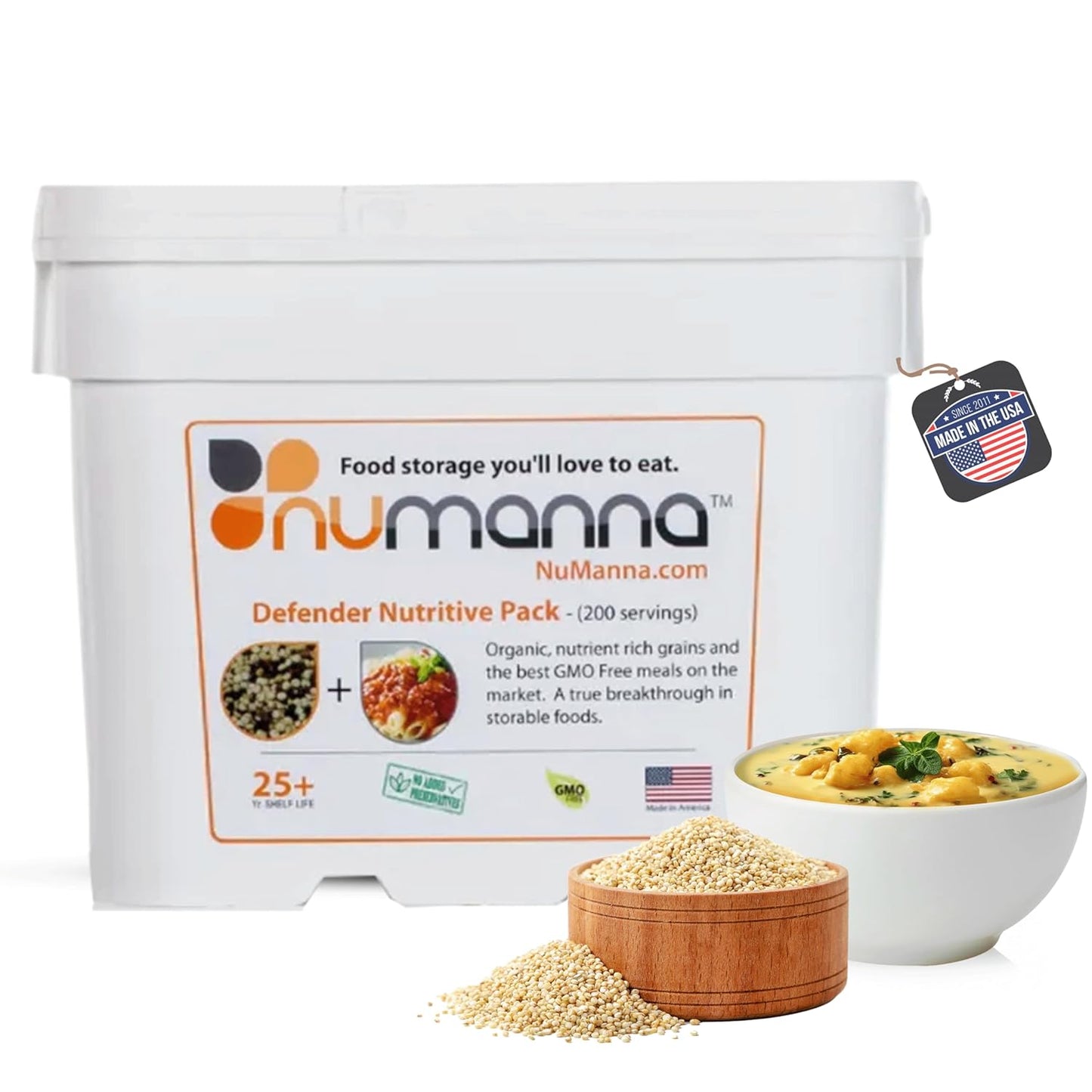 Numanna Defender Nutritive Pack Bucket 204 Servings | 1-Month Emergency Food Supply | GMO-Free, Non-Perishable Meals with Organic Grains & Superfoods | Easy to Prepare | Camping & Daily Use Pack of 1