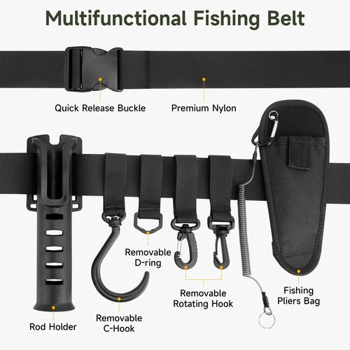 SAN LIKE Adjustable Fishing Rod Holster Waist Wading Belt for Men - Nylon Wader With Portable Pole Inserter for Fly Surf Kayak Casting Spinning Gear (Black)