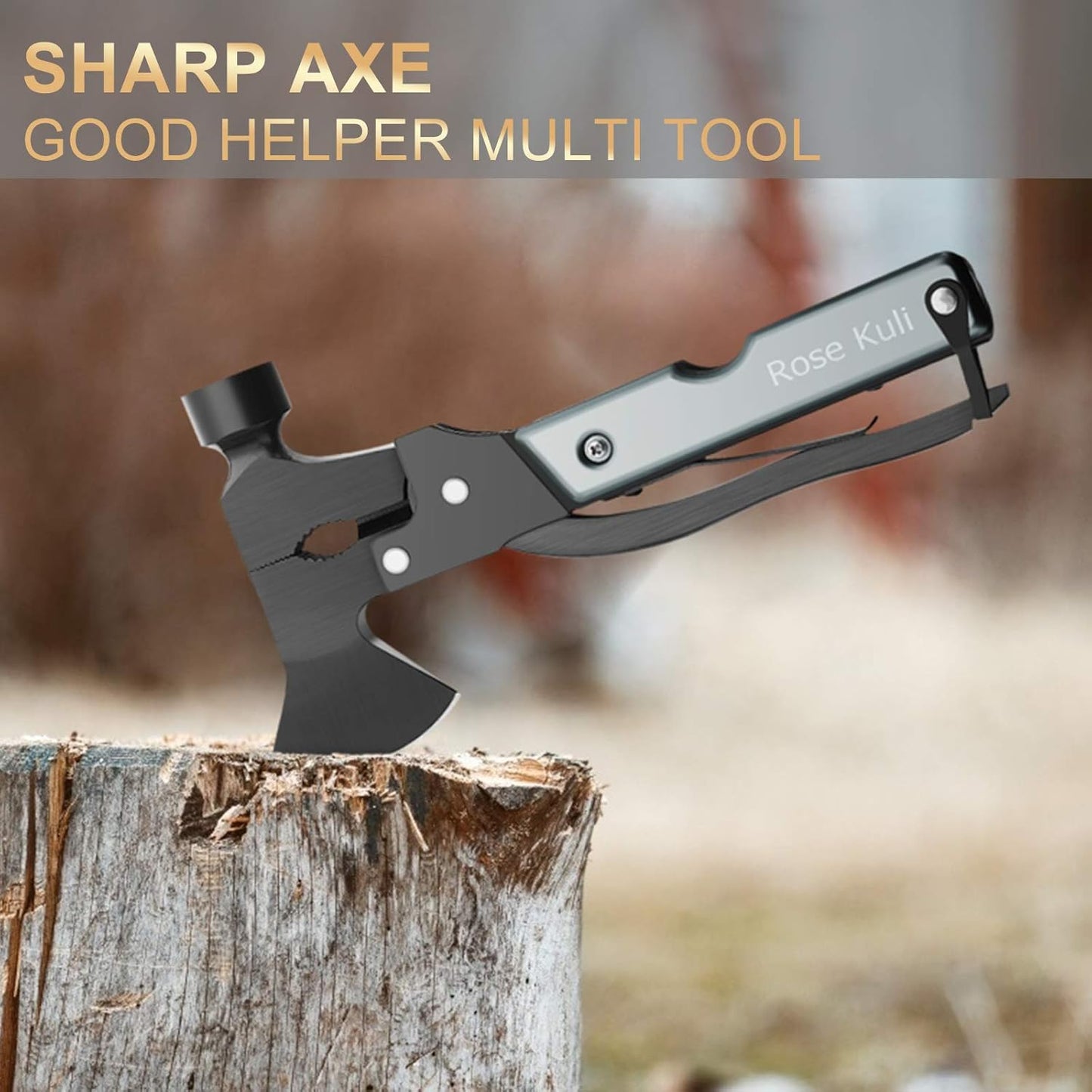 Camping Gear Multitool, Cool & Unique Birthday Gifts for Men Dad Husband Boyfriend, 18-in-1 Survival Gear for Outdoor Hunting Hiking, Emergency Escape Tool with Axe,Hammer,Plier,Knife,Bottle Opener