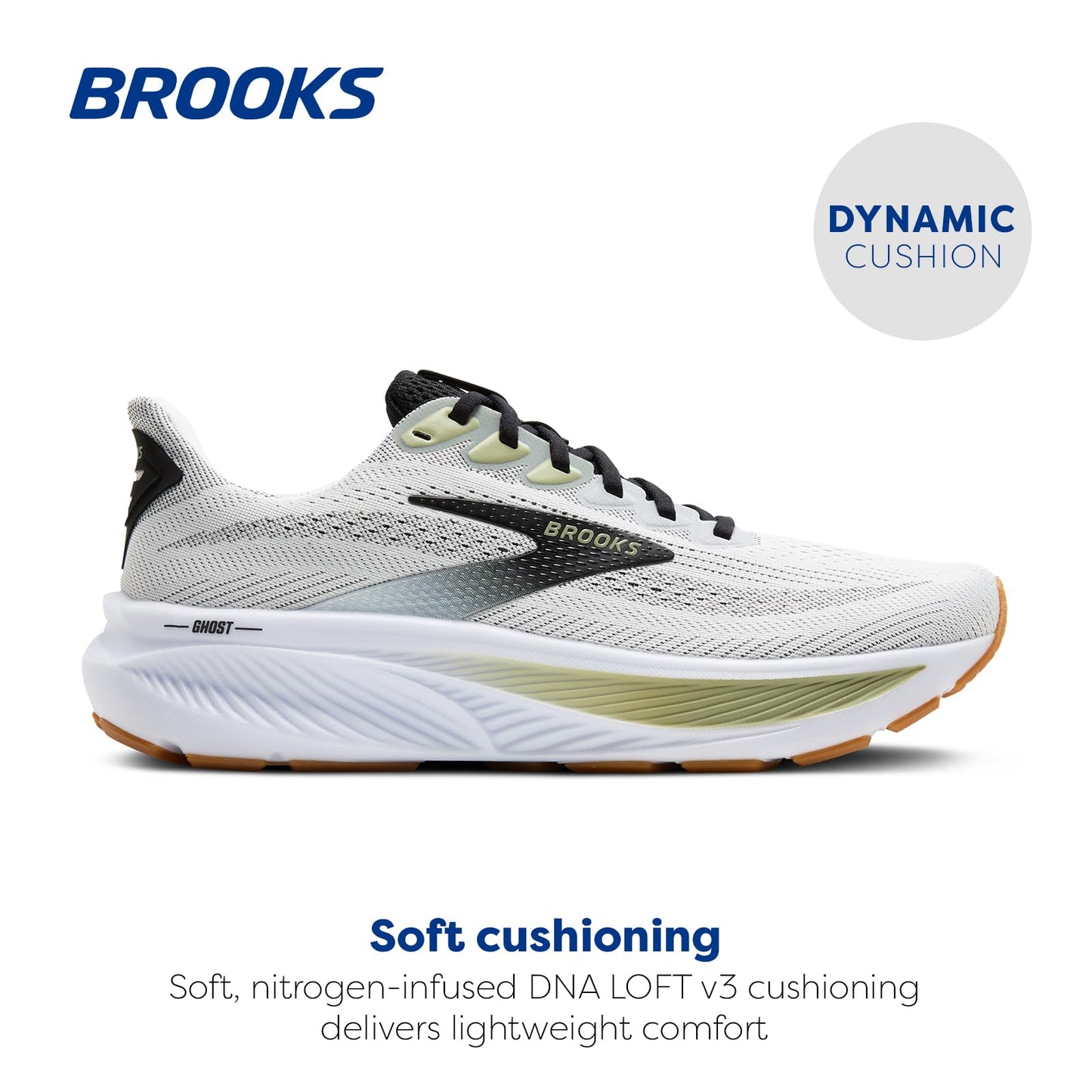 Brooks Men’s Ghost 17 Neutral Running Shoe - White/Black/Tea - 11.5 Medium