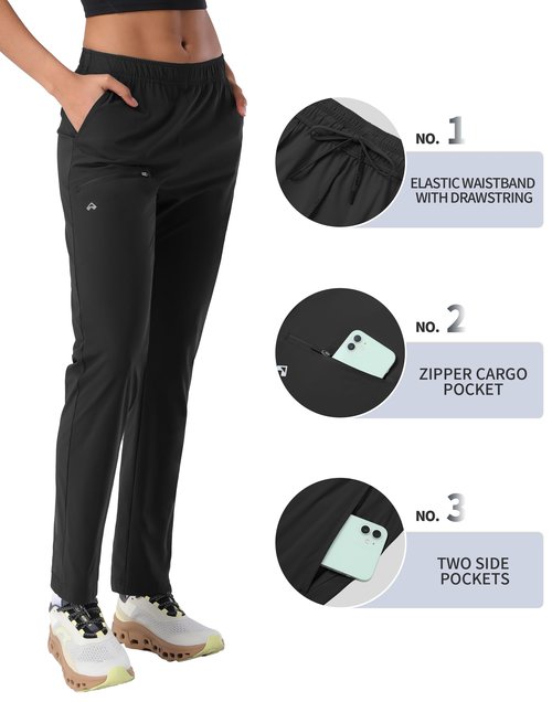 Pioneer Camp Lightweight Hiking Pants Elastic Waist Adjustable Jogger Travel Track Summer Petite Athletic Pants for Women 2024 Black