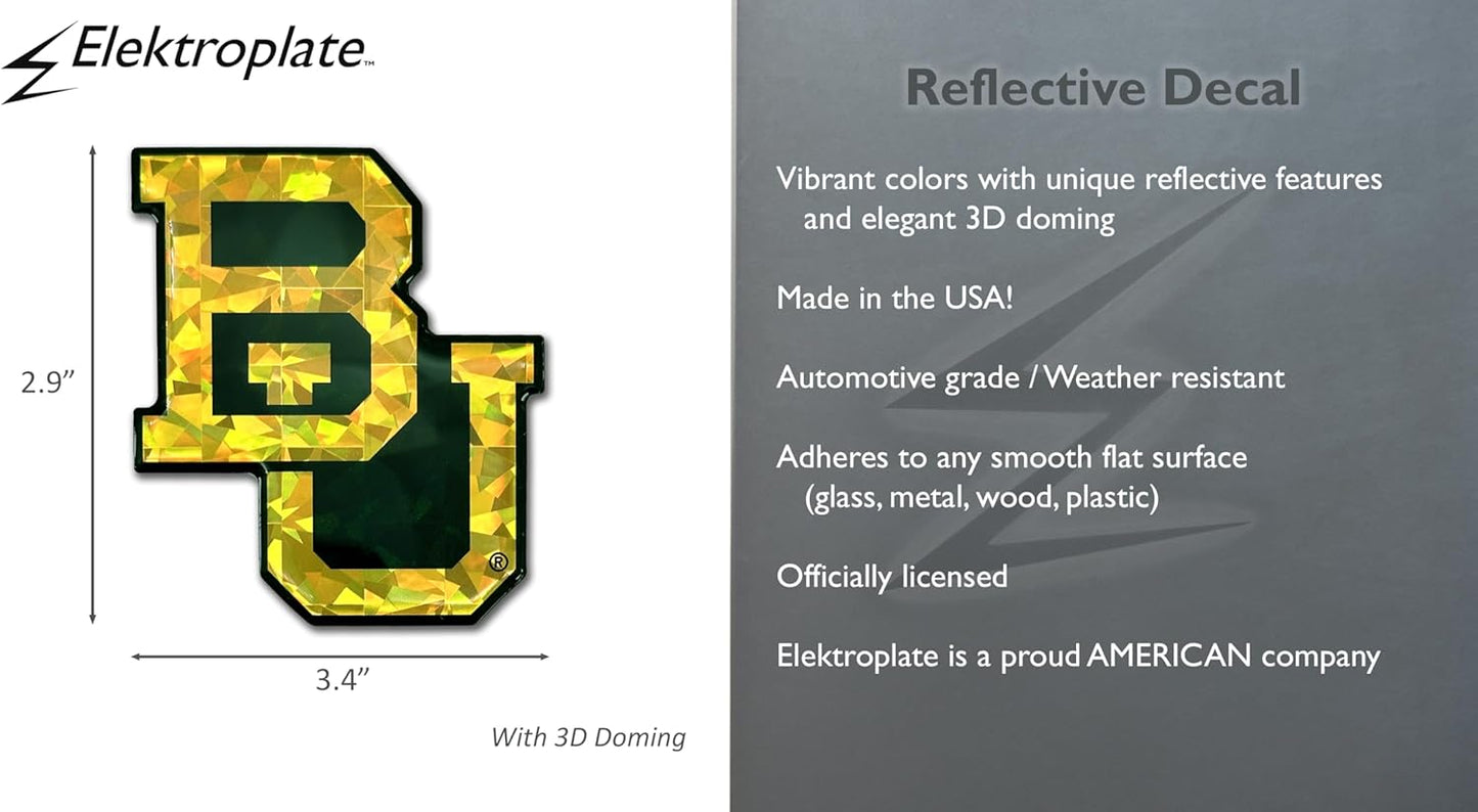 Elektroplate Offically Licensed Baylor Bears BU Green and Gold Reflective Decal | Premium 3D Domed All Weather Sticker for Car, Water Bottle, Laptop, Tablet, Cooler, Toolbox, Phone | Made in The USA