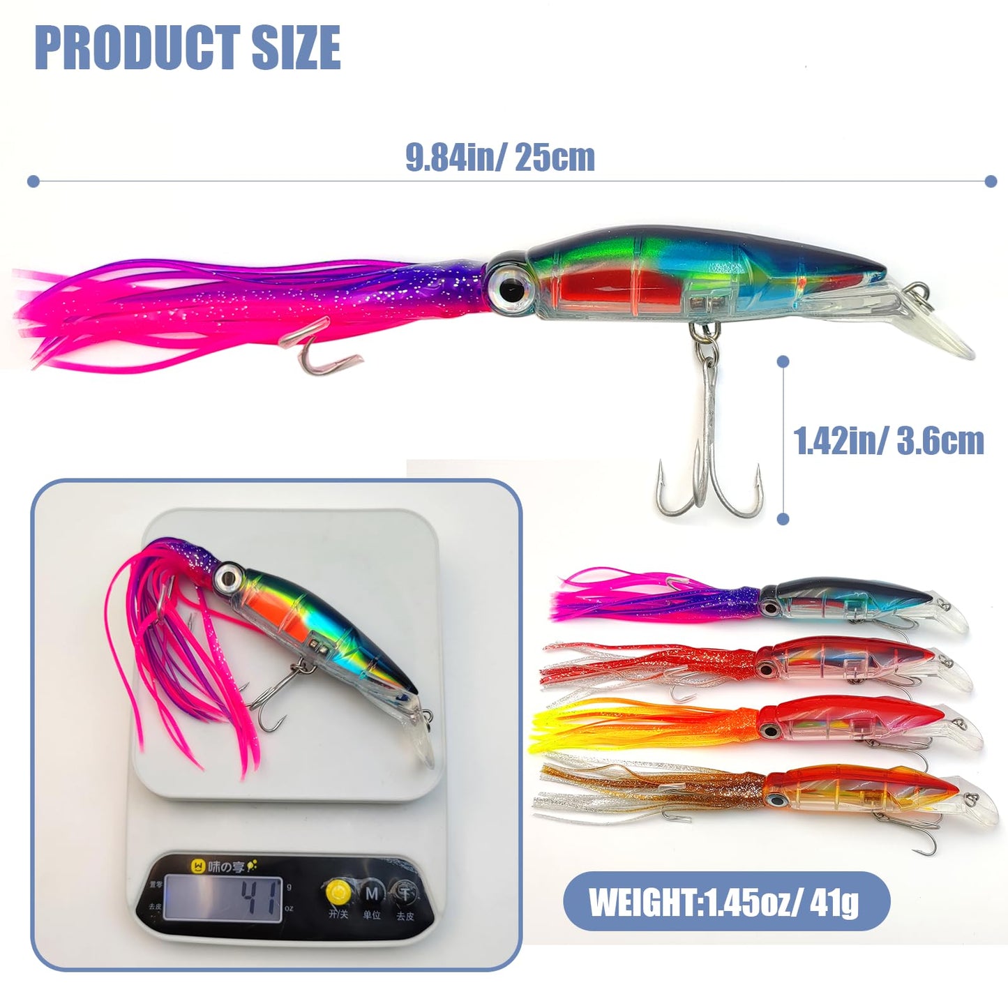 Fishing Lures Saltwater Large Simulation Squid Swimbait Topwater Lure Built in Lead Blocks Plastic Fishing Bait with Hooks Slow Sinking Bass Lure for Bass Trout Crappie