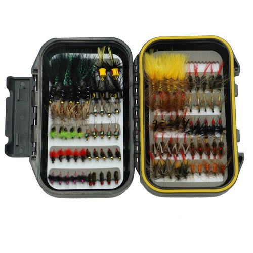 Fly Fishing Flies Assortment Kit with Fly Box, 100PCS Dry/Wet Tenkara Flies, Streamers, Nymph, Popper for Trout Salmon Bass Steelhead Fly Fishing Kit