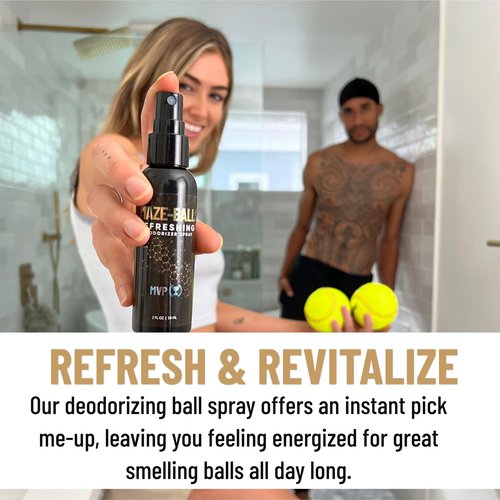 Derm Dude Amaze Ball Deodorant Spray for Men | Anti-Chafing Groin & Sack Spray with DeoPlex & Aloe Vera | Odor & Sweat Control for Private Parts | MVP Scent, Talc-Free, 2oz (1 Pack)