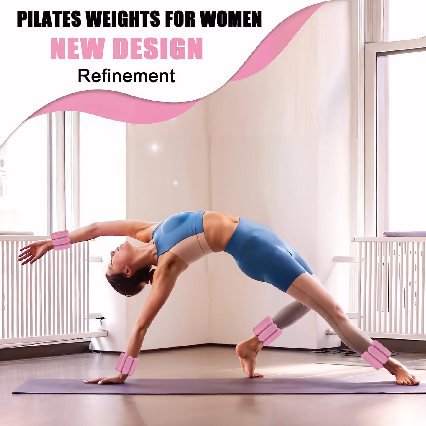 Ankle Weights for Women Wrist Weight: Adjustable Arm Weight Set for Yoga Barre Pilates Walking Aerobics Pool Exercise, Pack of 2, 2Lbs(1 Lbs each), Pink