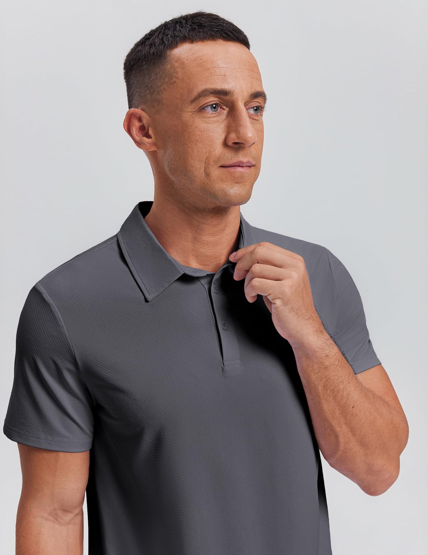 PINSPARK Mens Golf Shirts Moisture Wicking UPF 50 Polo Shirt Short Sleeve Quick Dry Golf Polos Casual Collared Shirt Men Dark Grey