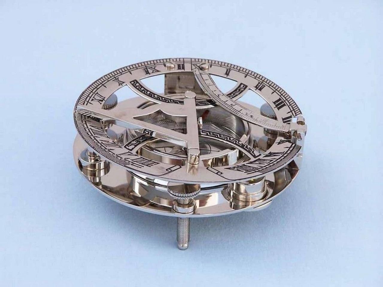 Hampton Nautical Antique Brass Round Sundial Compass with Rosewood Box, 6"