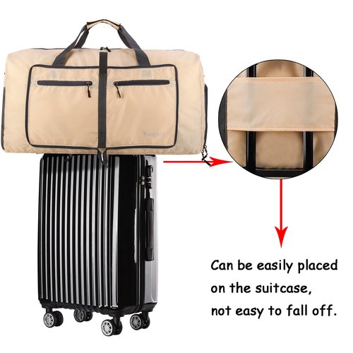 Woogwin Travel Duffel Bag Large Foldable Waterproof Overnight Bag for Beach Swim Bags Pool Sports Gym (60L Khaki)