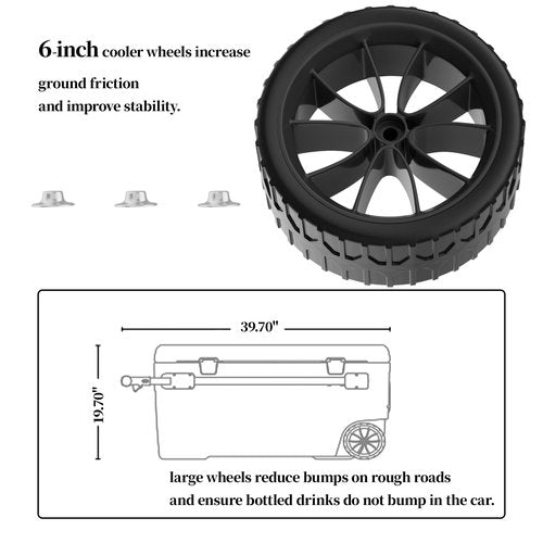 ZAITOE 6 Inch Cooler Wheels Compatible with Ig-loo Most of Coolers,Fits for Glide 110 QT,Ice Cube 58 QT and 60 QT,Yukon 90 QT,Coolers Replacement Wheel kit (Black) 2-Pack