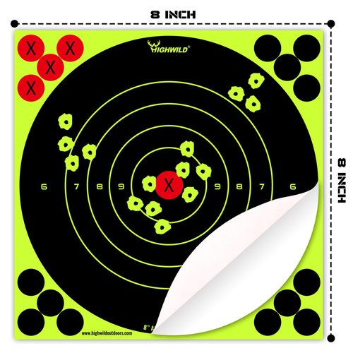 Highwild Stick Splatter Adhesive Bullseye Bright Fluorescent Yellow Shooting Targets - 8x8 Inch (50 Pack)