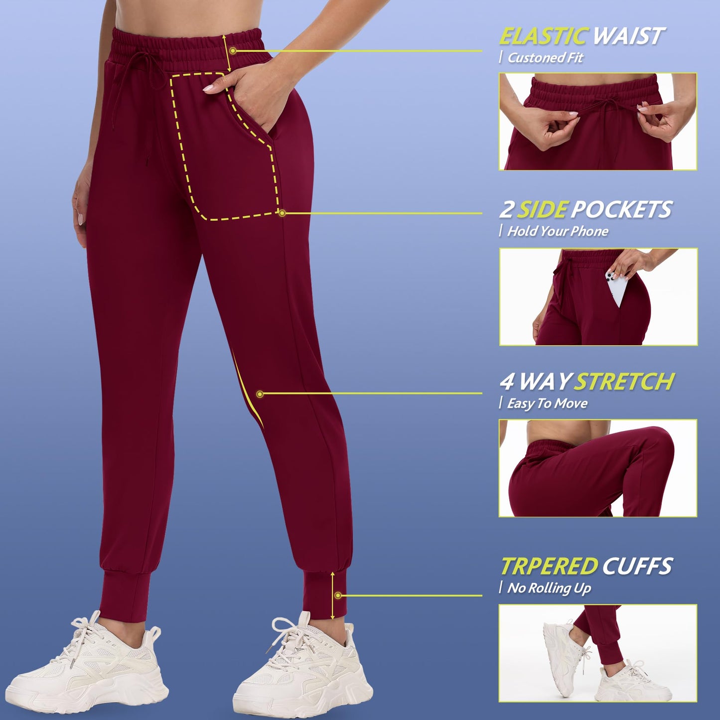 CAMPSNAIL 4 Pack Joggers for Women - Sweatpants with Pockets Lightweight Comfy Yoga Pants for Workout Travel Lounge