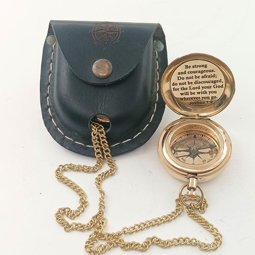 DAYOL'X Joshua 1:9 Engraved Brass Compass- Push Open - Communion, Confirmation Baptism Gifts 1st Communion Gifts for Boys, Religious Gifts for Men, Naval Maritime Pocket Watch Clock