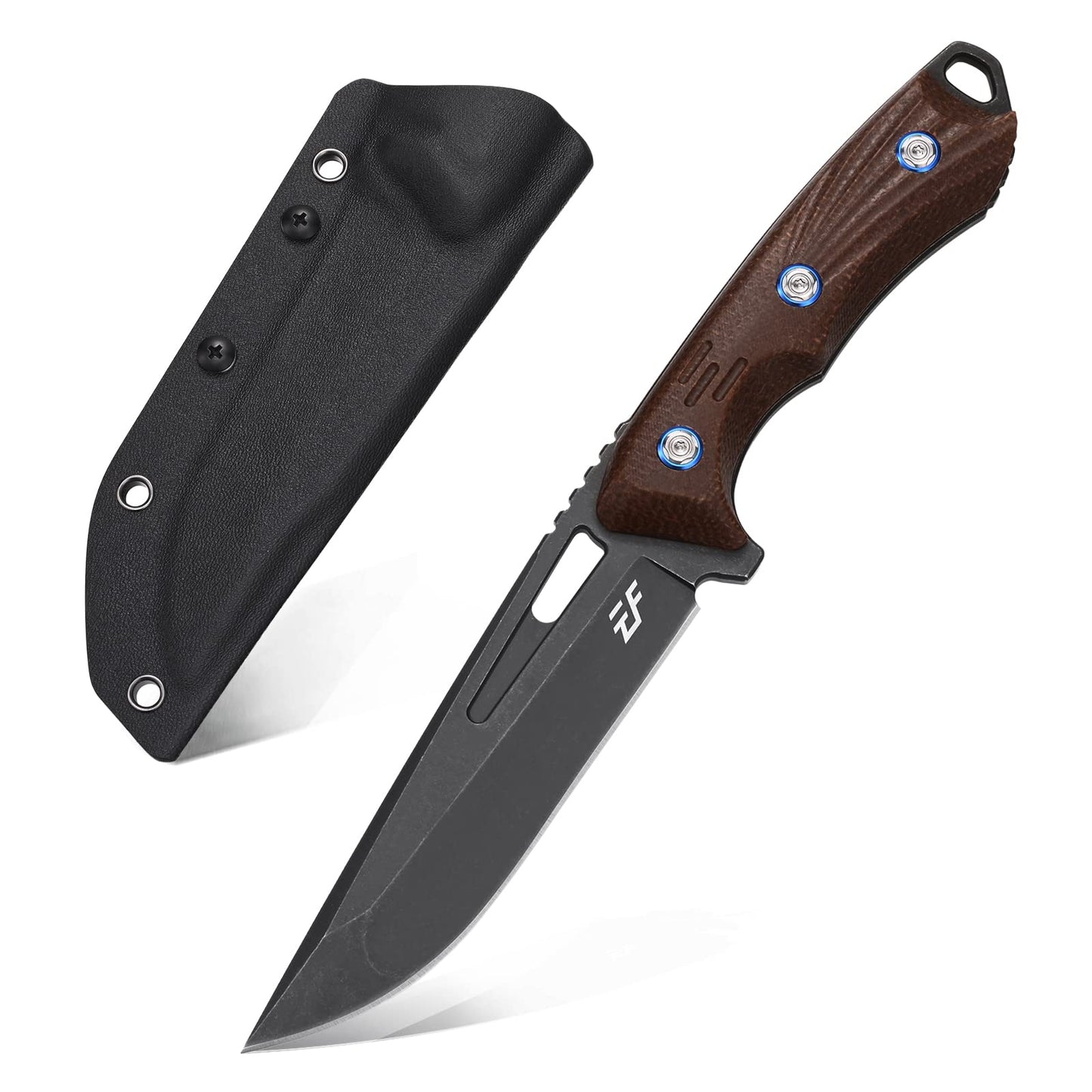 Eafengrow EF127 Fixed Blade Knife 14C28N Steel Blade, Micarta Handle Full Tang Fixed Knifes for Working Camping Hunting Survival Heavy Duty EDC Tool Knife(Brown)