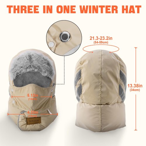 Sukeen Trapper Hats Windproof Winter Hat Water Repellent‌ Warm Hat Lightweight Earflap Hat with Mask for Cold Snow Weather