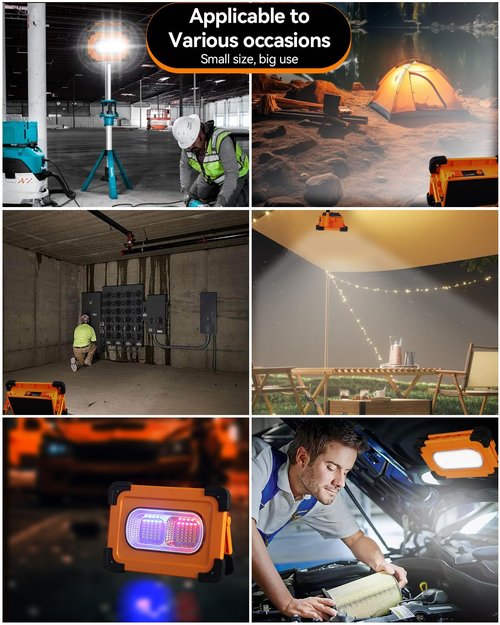 Solar Rechargeable Work Light - Portable LED Camping Lantern with Stand, Power Bank, Long-Lasting Flood Light for Underhood, Garage, Hiking, Outdoor Camping Party, Emergencies, MW2
