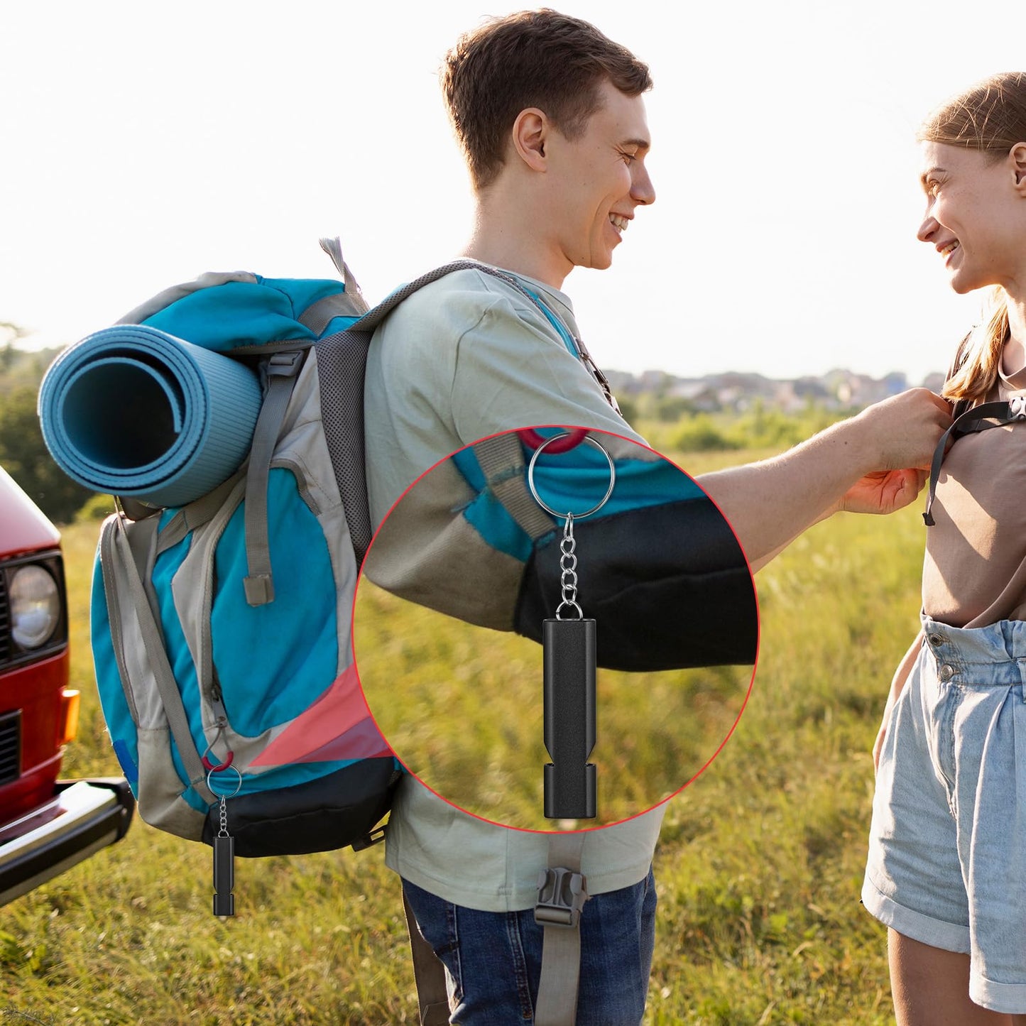 AOZUO 6PCS Emergency Whistles, Loud 120dB Double Tube Whistle Aluminum Alloy Safety Whistle Survival Whistles with Keychain for Outdoor Camping Hiking Hunting Boating Backpacking(Black)