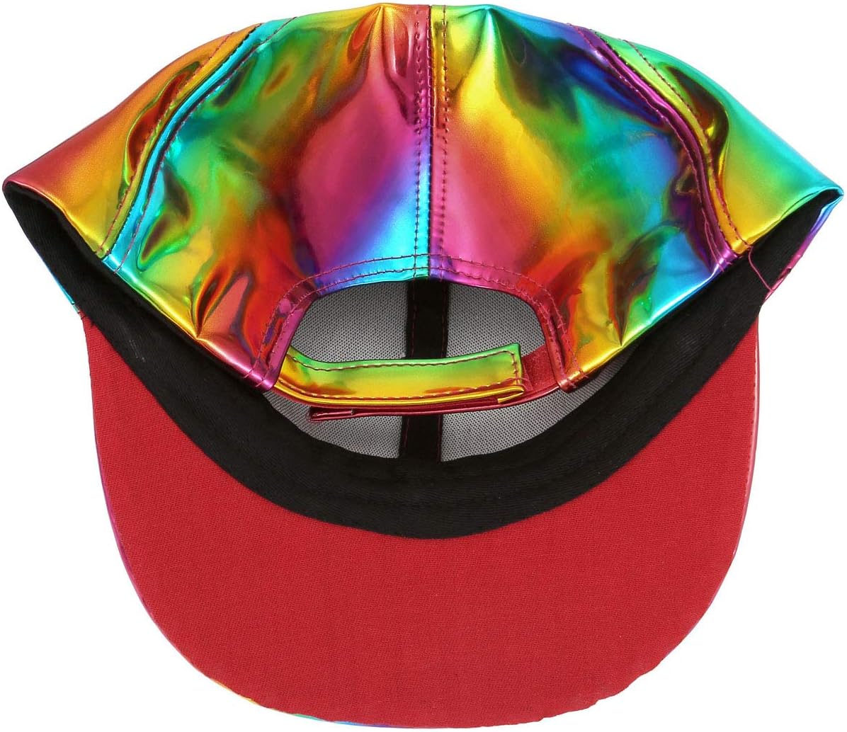 FALETO Adjustable Shiny Holographic Baseball Cap Rainbow Reflective Hip Hop Rave Hat Metallic Casual Cap