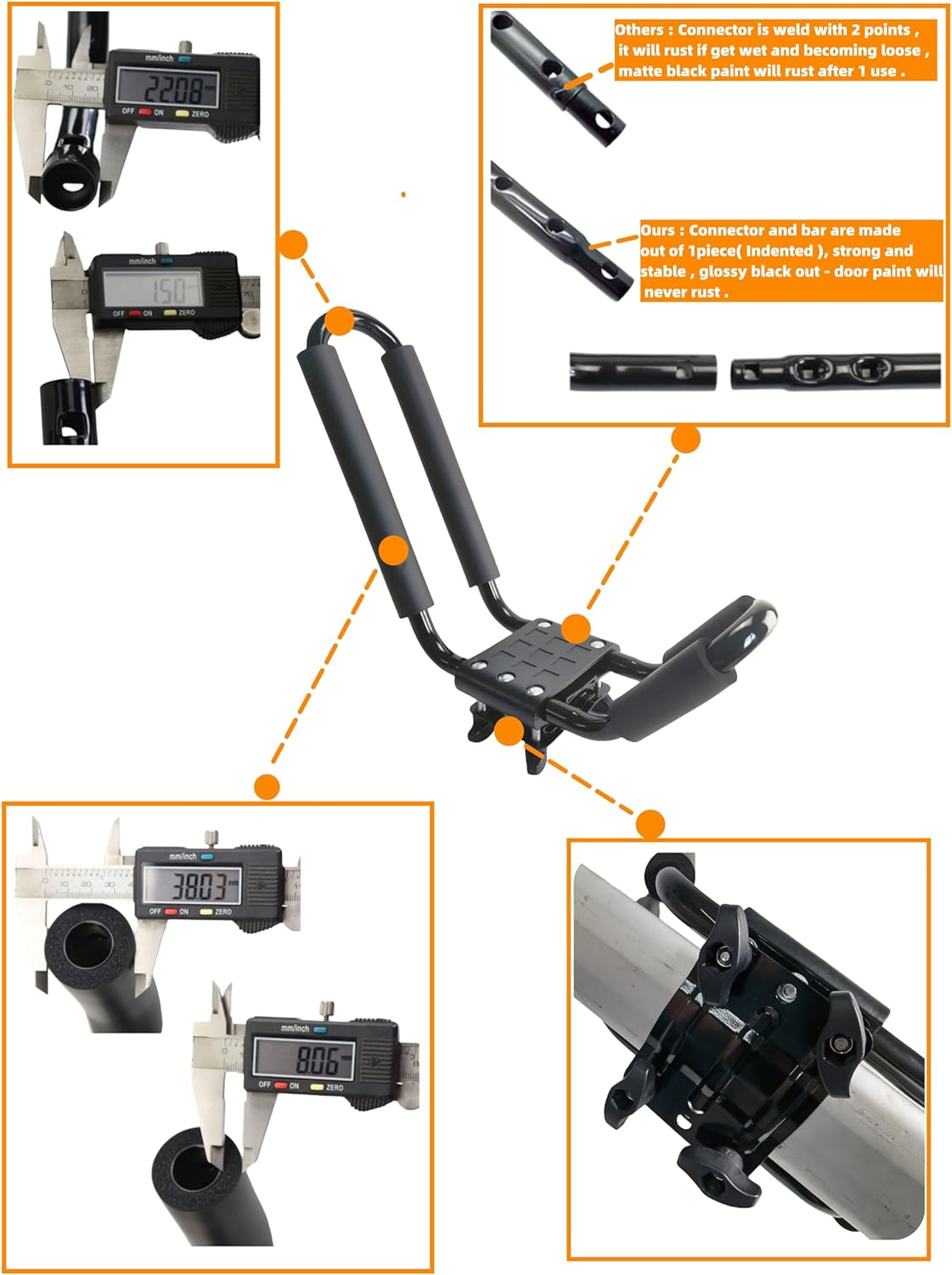 A01 Kayak Roof Rack for SUV Car Top Roof Mount Carrier J Cross Bar Canoe Boat (1 Pairs)