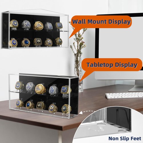 Championship Ring Display Case, 10 Ring Slots Baseball Ring Display Box Acrylic Baseball Ring Holder Wall Mount Shadow Box, Large Display Stand Case Organizer for Sports Ring Storage Display (Acrylic)